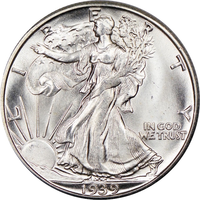 1939-D Walking Liberty Half Dollar DDO FS-101 doubled die obverse close-up showing doubling on IN GOD WE TRUST