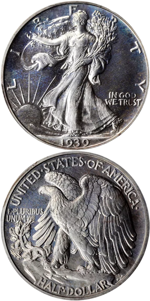 1939 Walking Liberty Half Dollar Proof coin with mirror-like fields and frosted Liberty device showing proof finish